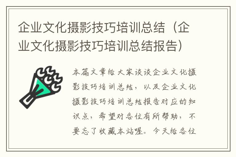 企业文化摄影技巧培训总结（企业文化摄影技巧培训总结报告）