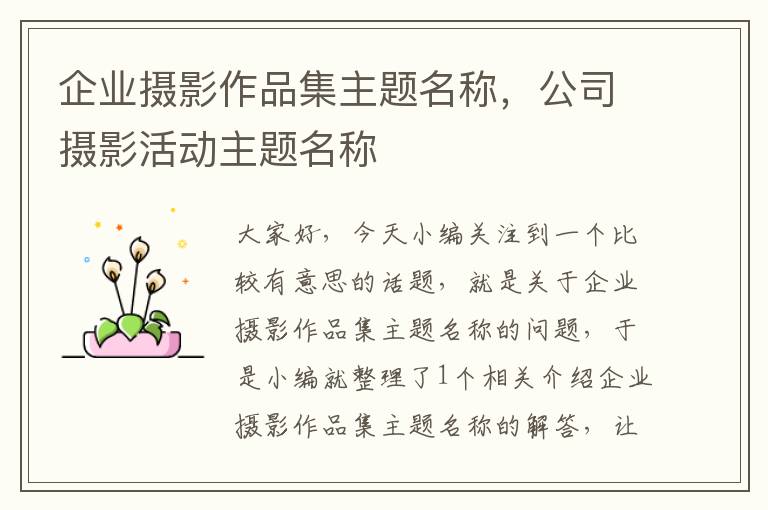 企业摄影作品集主题名称，公司摄影活动主题名称