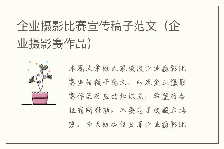 企业摄影比赛宣传稿子范文（企业摄影赛作品）