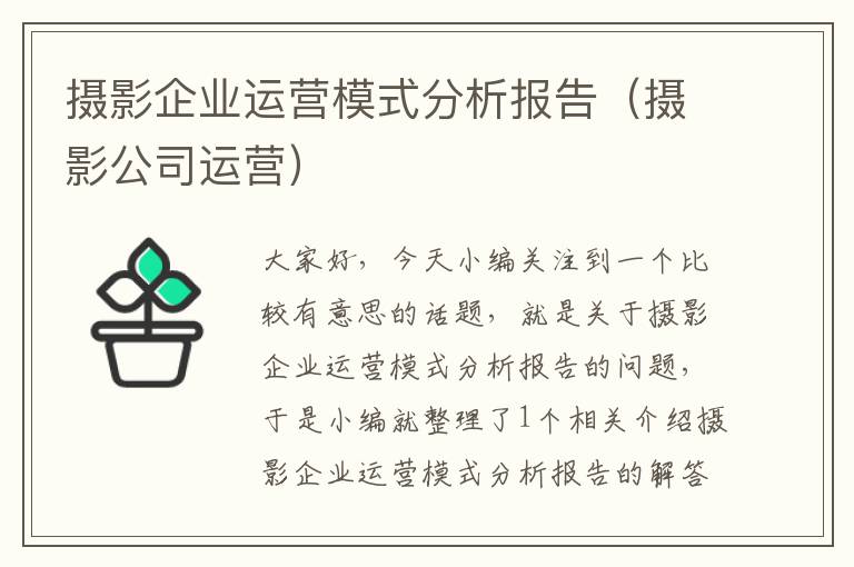 摄影企业运营模式分析报告（摄影公司运营）