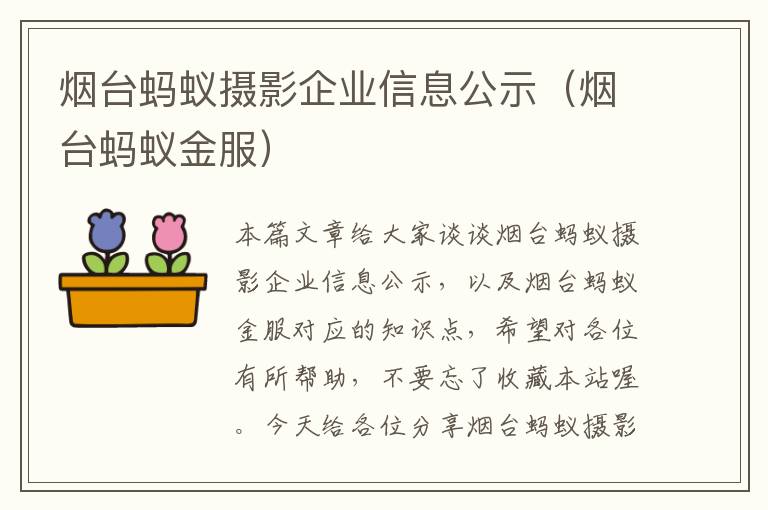 烟台蚂蚁摄影企业信息公示（烟台蚂蚁金服）