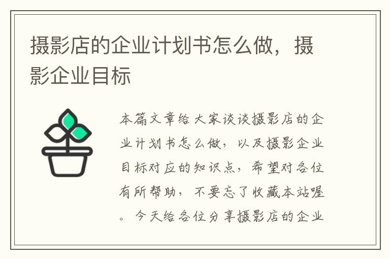 摄影店的企业计划书怎么做，摄影企业目标