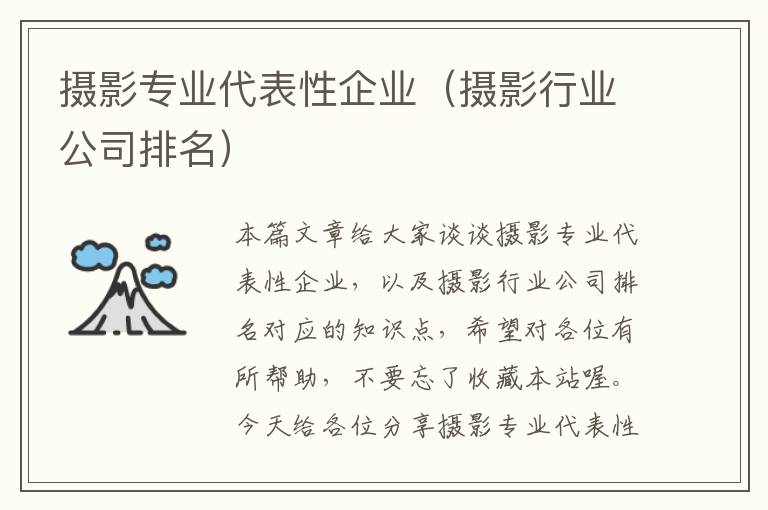 摄影专业代表性企业（摄影行业公司排名）