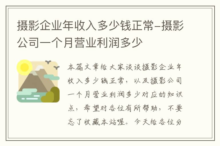 摄影企业年收入多少钱正常-摄影公司一个月营业利润多少