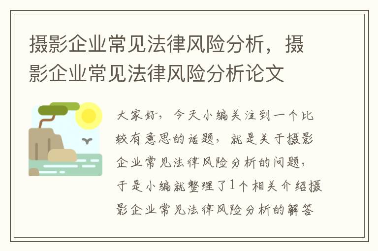 摄影企业常见法律风险分析，摄影企业常见法律风险分析论文