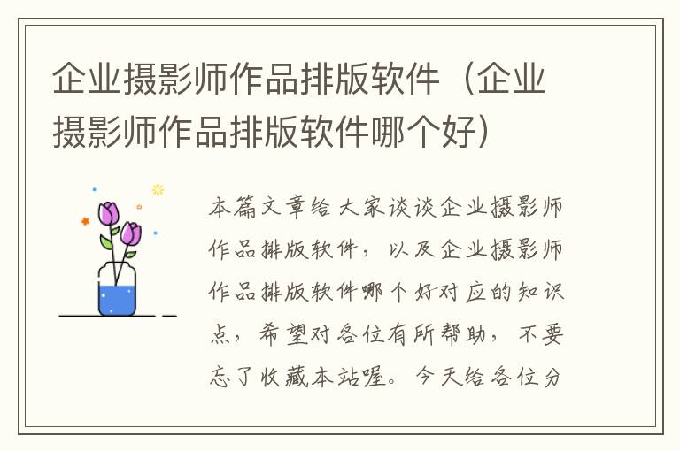 企业摄影师作品排版软件（企业摄影师作品排版软件哪个好）