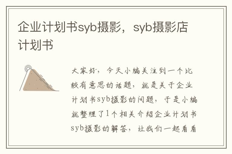 企业计划书syb摄影，syb摄影店计划书