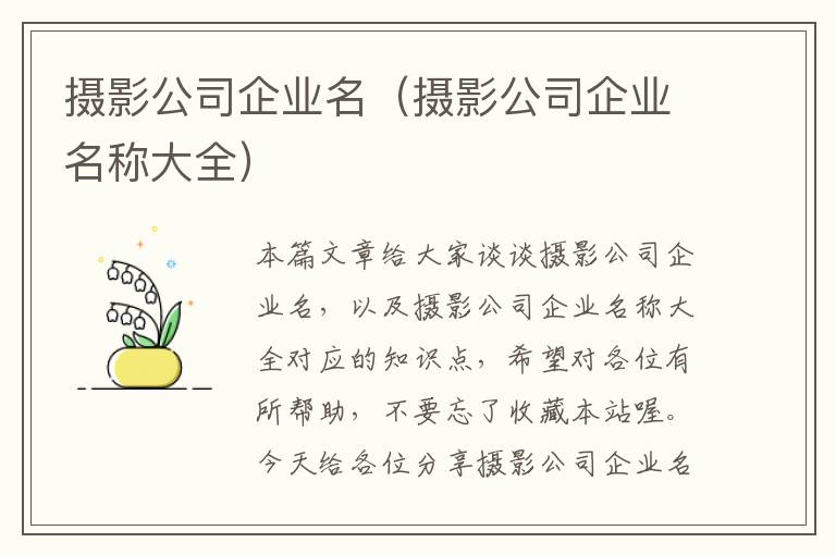 摄影公司企业名（摄影公司企业名称大全）