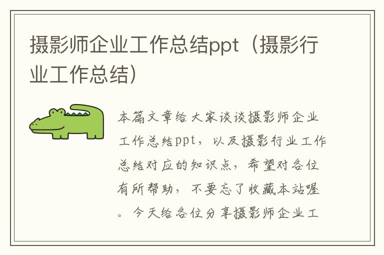 摄影师企业工作总结ppt（摄影行业工作总结）