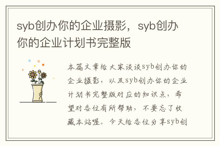 syb创办你的企业摄影，syb创办你的企业计划书完整版