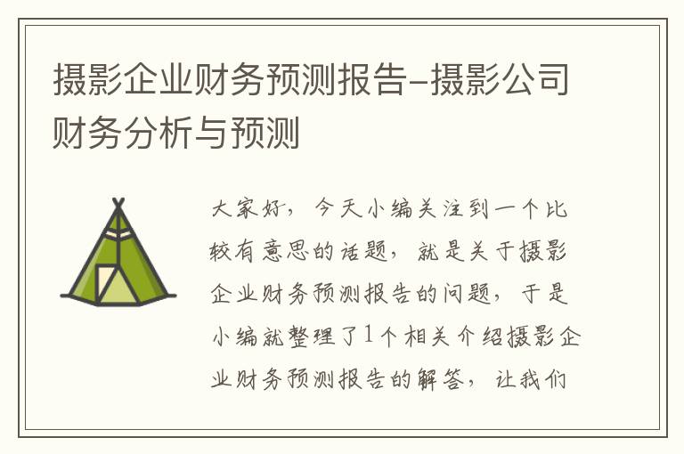 摄影企业财务预测报告-摄影公司财务分析与预测