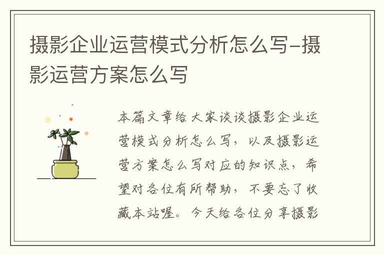 摄影企业运营模式分析怎么写-摄影运营方案怎么写