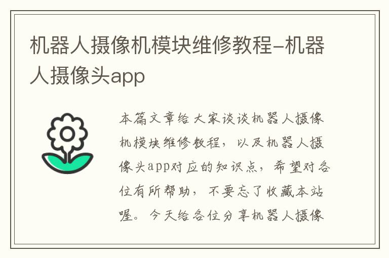 机器人摄像机模块维修教程-机器人摄像头app