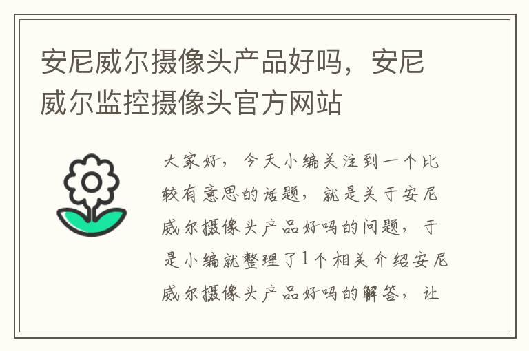 安尼威尔摄像头产品好吗，安尼威尔监控摄像头官方网站