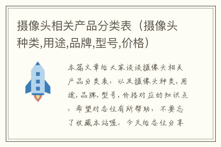 摄像头相关产品分类表（摄像头种类,用途,品牌,型号,价格）