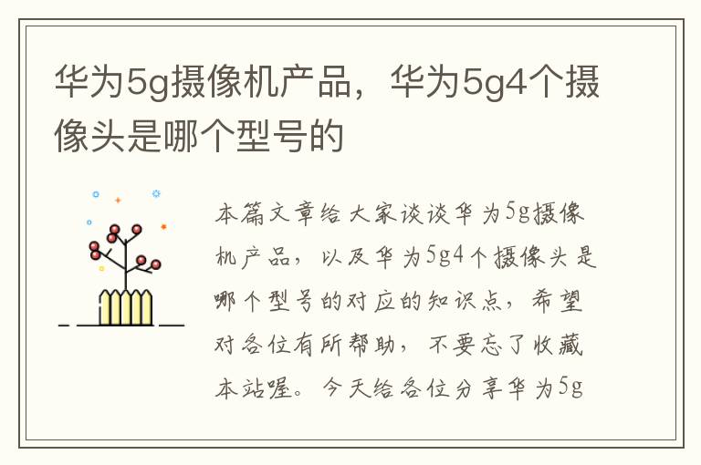 华为5g摄像机产品，华为5g4个摄像头是哪个型号的