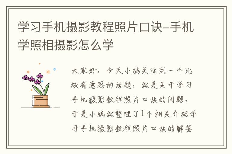 学习手机摄影教程照片口诀-手机学照相摄影怎么学