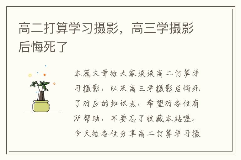 高二打算学习摄影，高三学摄影后悔死了