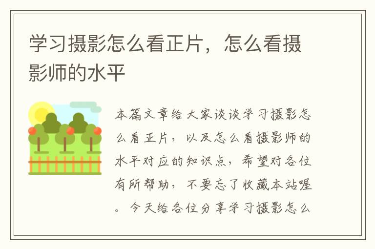 学习摄影怎么看正片，怎么看摄影师的水平