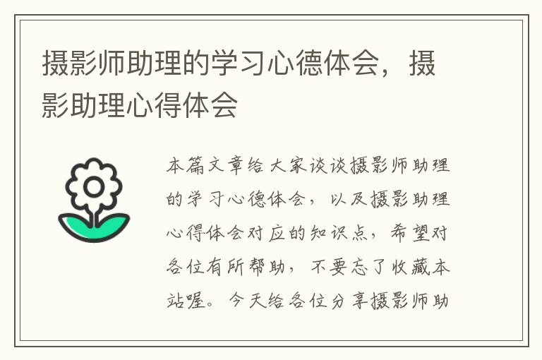 摄影师助理的学习心德体会，摄影助理心得体会