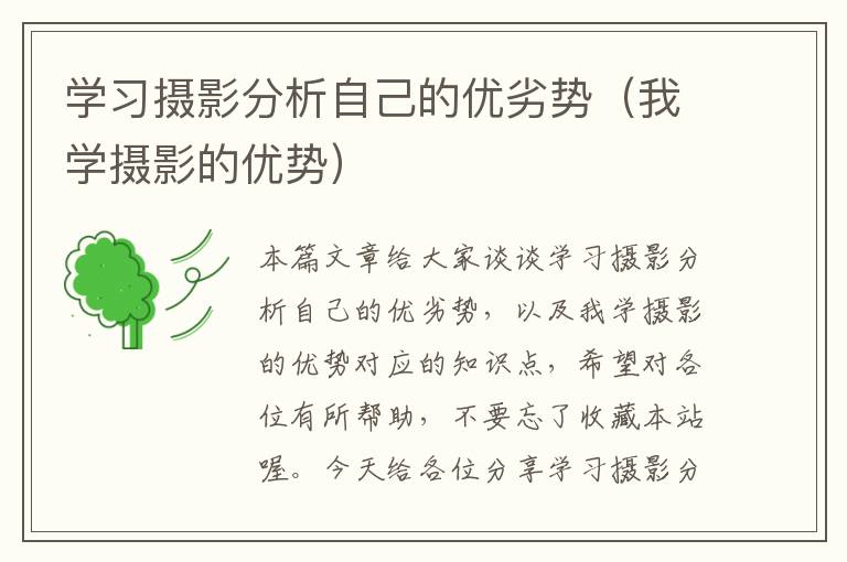 学习摄影分析自己的优劣势（我学摄影的优势）