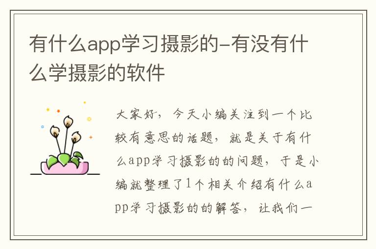 有什么app学习摄影的-有没有什么学摄影的软件