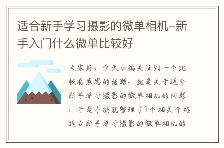 适合新手学习摄影的微单相机-新手入门什么微单比较好