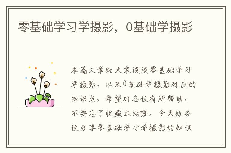 零基础学习学摄影，0基础学摄影