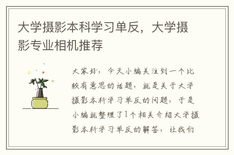 大学摄影本科学习单反，大学摄影专业相机推荐