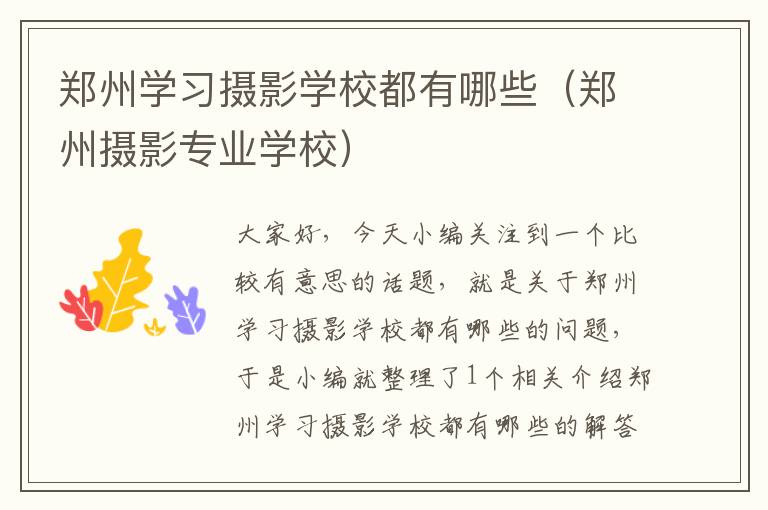 郑州学习摄影学校都有哪些（郑州摄影专业学校）