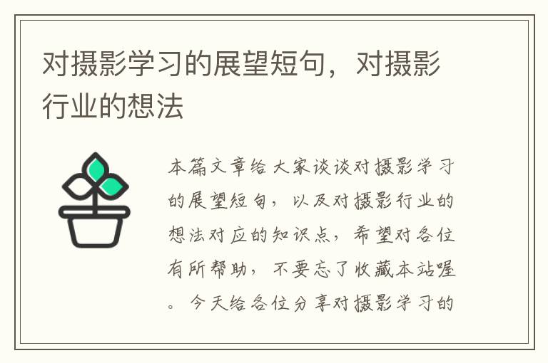 对摄影学习的展望短句，对摄影行业的想法