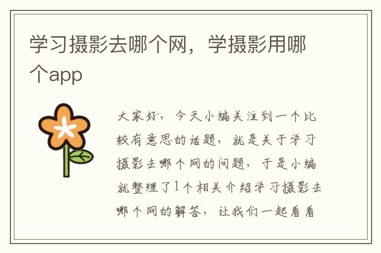 学习摄影去哪个网，学摄影用哪个app