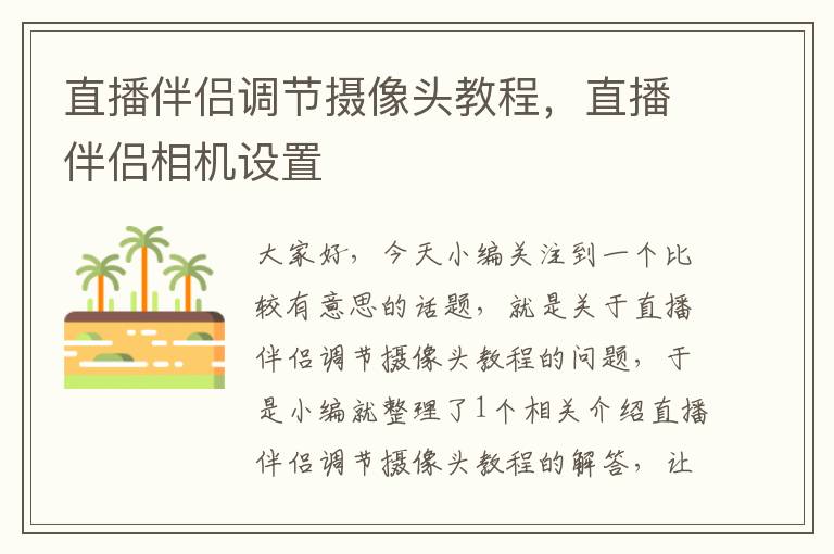 直播伴侣调节摄像头教程，直播伴侣相机设置