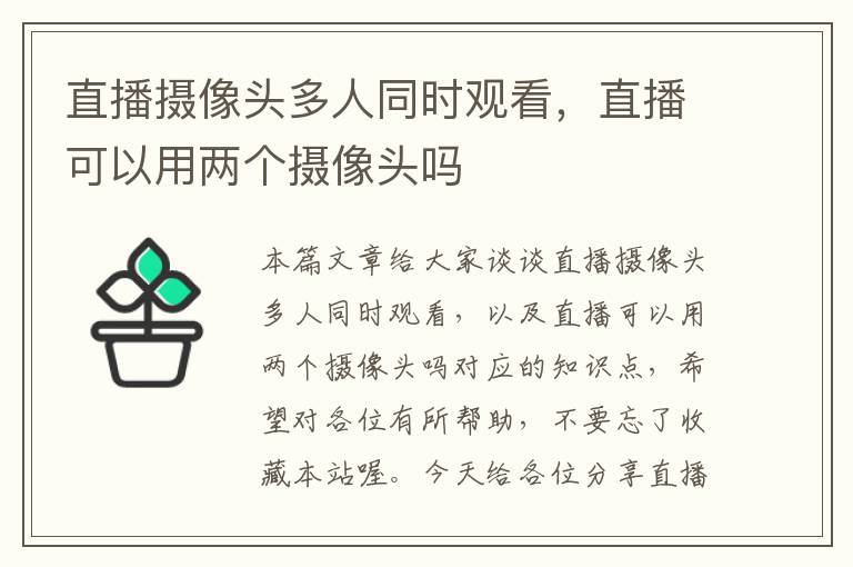 直播摄像头多人同时观看，直播可以用两个摄像头吗