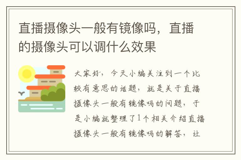 直播摄像头一般有镜像吗，直播的摄像头可以调什么效果