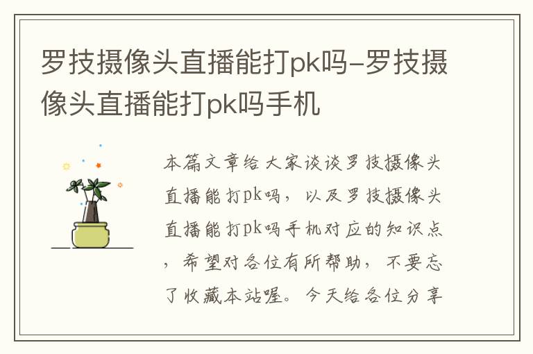 罗技摄像头直播能打pk吗-罗技摄像头直播能打pk吗手机