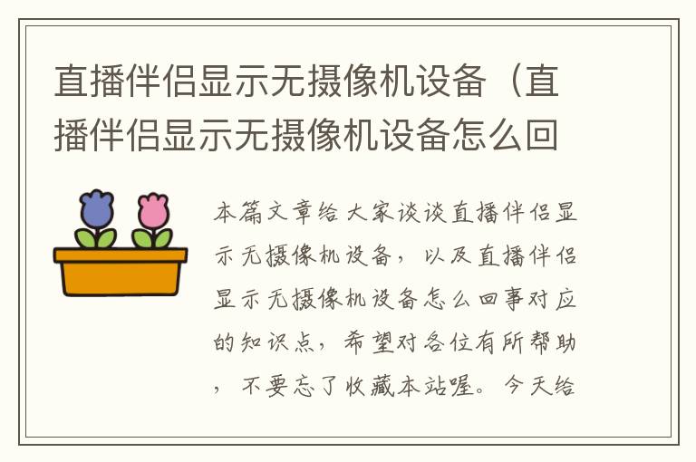 直播伴侣显示无摄像机设备（直播伴侣显示无摄像机设备怎么回事）