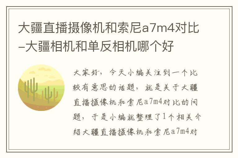 大疆直播摄像机和索尼a7m4对比-大疆相机和单反相机哪个好