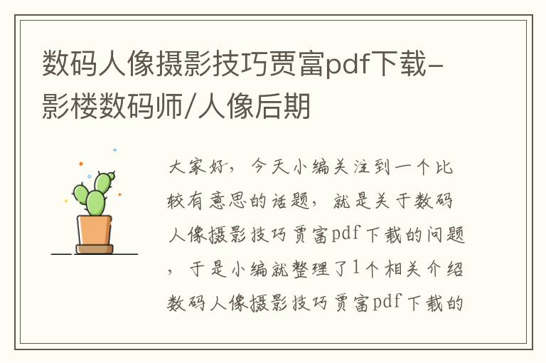 数码人像摄影技巧贾富pdf下载-影楼数码师/人像后期