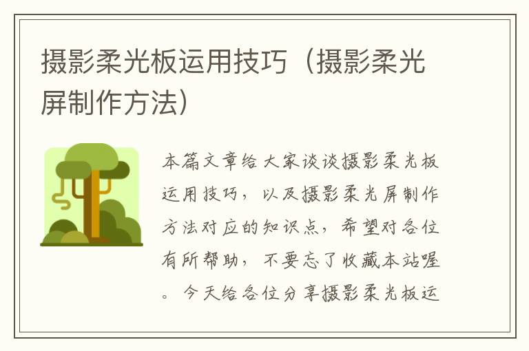 摄影柔光板运用技巧（摄影柔光屏制作方法）